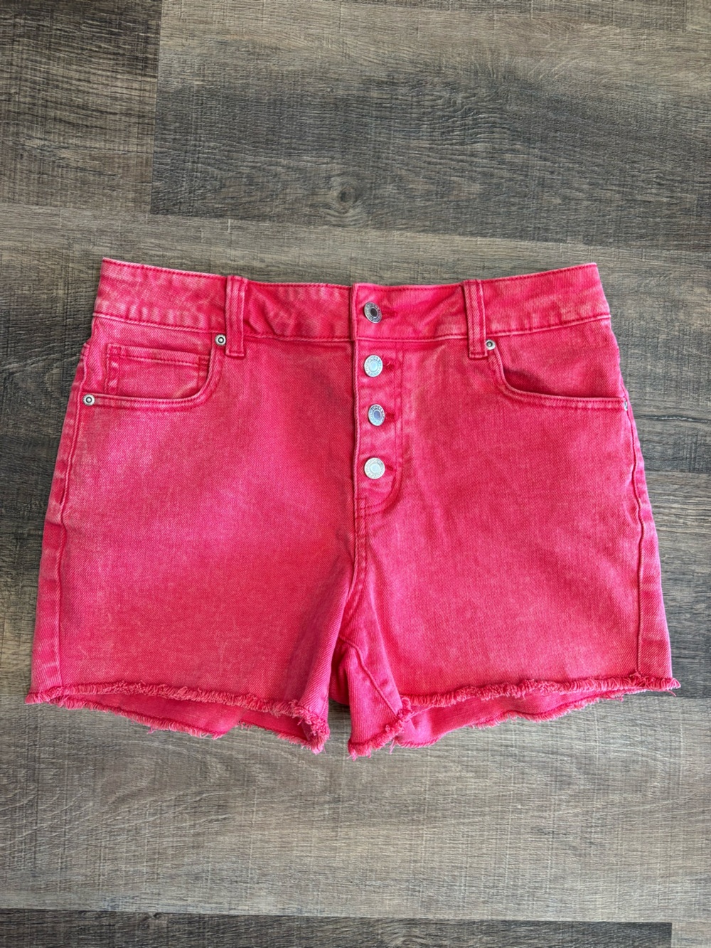 Pink/Red Denim Button-Front Shorts. Maurice’s Brand.